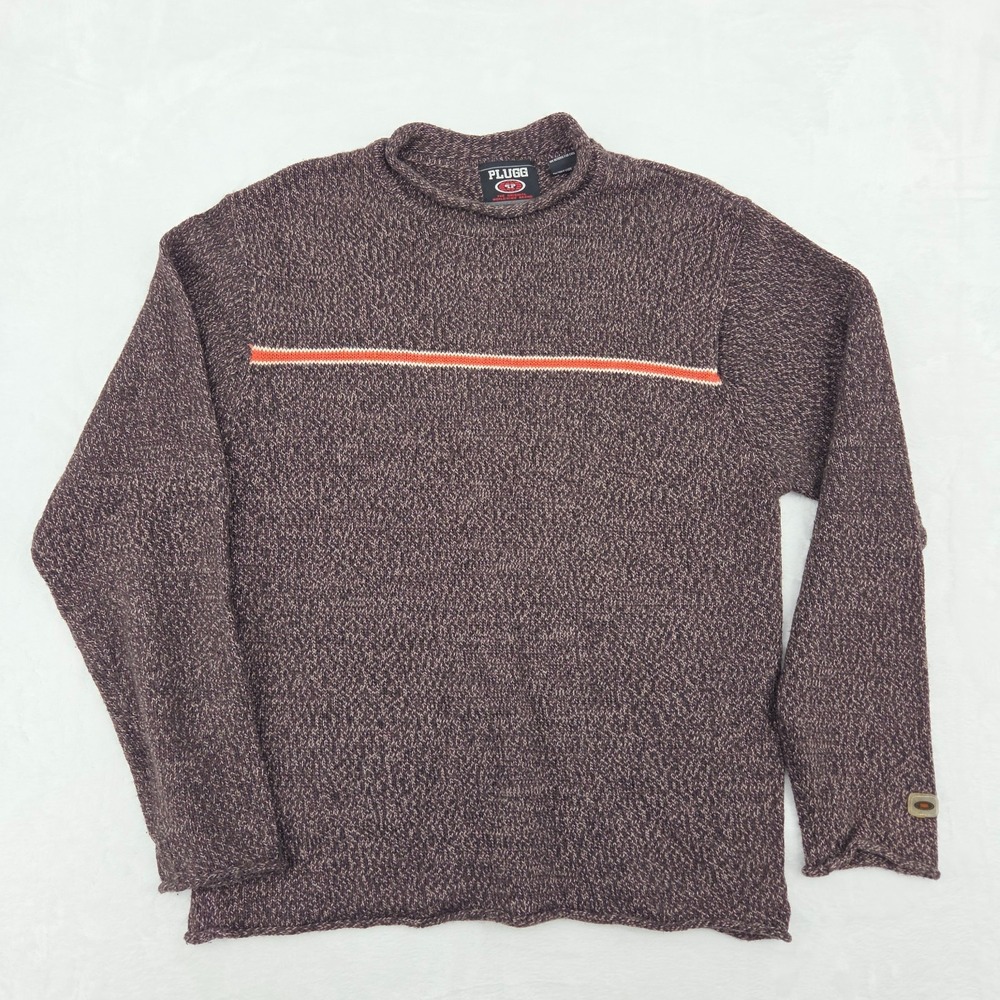 VTG 90s y2k Plugg Sweater Mens Large Brown Striped Pullover Grunge Slub Look